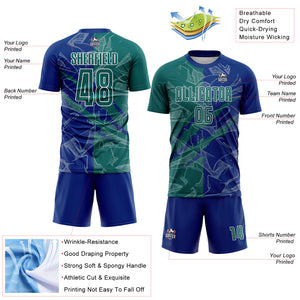 Custom Graffiti Pattern Teal-Royal Scratch Sublimation Soccer Uniform Jersey