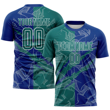 Custom Graffiti Pattern Teal-Royal Scratch Sublimation Soccer Uniform Jersey