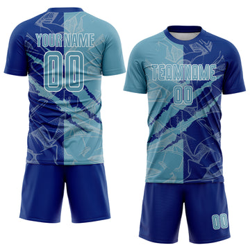 Custom Graffiti Pattern Shadow Blue-Royal Scratch Sublimation Soccer Uniform Jersey