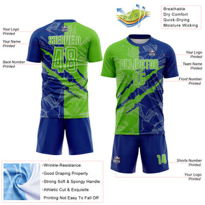 Custom Graffiti Pattern Aurora Green-Royal Scratch Sublimation Soccer Uniform Jersey