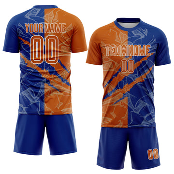 Custom Graffiti Pattern Texas Orange-Royal Scratch Sublimation Soccer Uniform Jersey