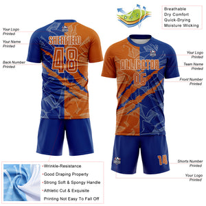 Custom Graffiti Pattern Texas Orange-Royal Scratch Sublimation Soccer Uniform Jersey