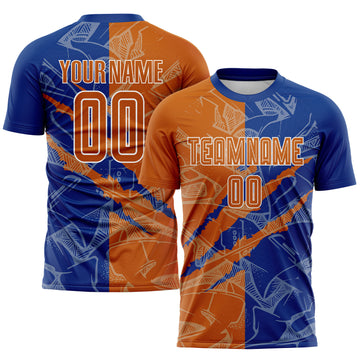 Custom Graffiti Pattern Texas Orange-Royal Scratch Sublimation Soccer Uniform Jersey