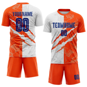 Custom Graffiti Pattern Royal-Orange Scratch Sublimation Soccer Uniform Jersey