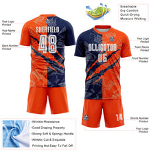 Charger l&#39;image dans la galerie, Custom Graffiti Pattern Navy-Orange Scratch Sublimation Soccer Uniform Jersey
