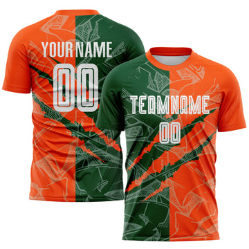 Custom Graffiti Pattern Green-Orange Scratch Sublimation Soccer Uniform Jersey