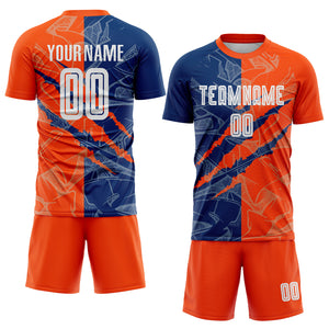 Custom Graffiti Pattern US Navy Blue-Orange Scratch Sublimation Soccer Uniform Jersey