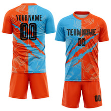 Charger l&#39;image dans la galerie, Custom Graffiti Pattern Black Sky Blue-Orange Scratch Sublimation Soccer Uniform Jersey
