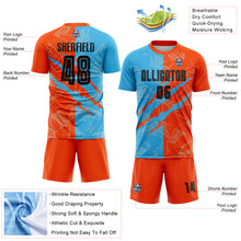 Charger l&#39;image dans la galerie, Custom Graffiti Pattern Black Sky Blue-Orange Scratch Sublimation Soccer Uniform Jersey
