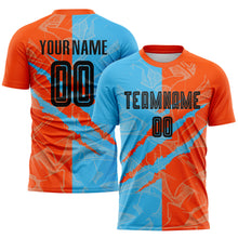 Charger l&#39;image dans la galerie, Custom Graffiti Pattern Black Sky Blue-Orange Scratch Sublimation Soccer Uniform Jersey
