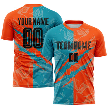 Custom Graffiti Pattern Black Teal-Orange Scratch Sublimation Soccer Uniform Jersey