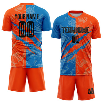 Custom Graffiti Pattern Black Blue-Orange Scratch Sublimation Soccer Uniform Jersey