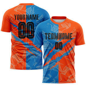 Custom Graffiti Pattern Black Blue-Orange Scratch Sublimation Soccer Uniform Jersey