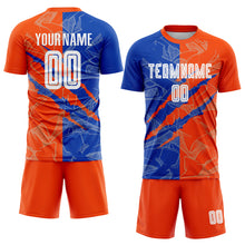 Charger l&#39;image dans la galerie, Custom Graffiti Pattern Thunder Blue-Orange Scratch Sublimation Soccer Uniform Jersey
