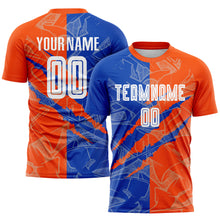 Charger l&#39;image dans la galerie, Custom Graffiti Pattern Thunder Blue-Orange Scratch Sublimation Soccer Uniform Jersey
