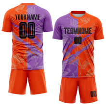 Charger l&#39;image dans la galerie, Custom Graffiti Pattern Black Medium Purple-Orange Scratch Sublimation Soccer Uniform Jersey
