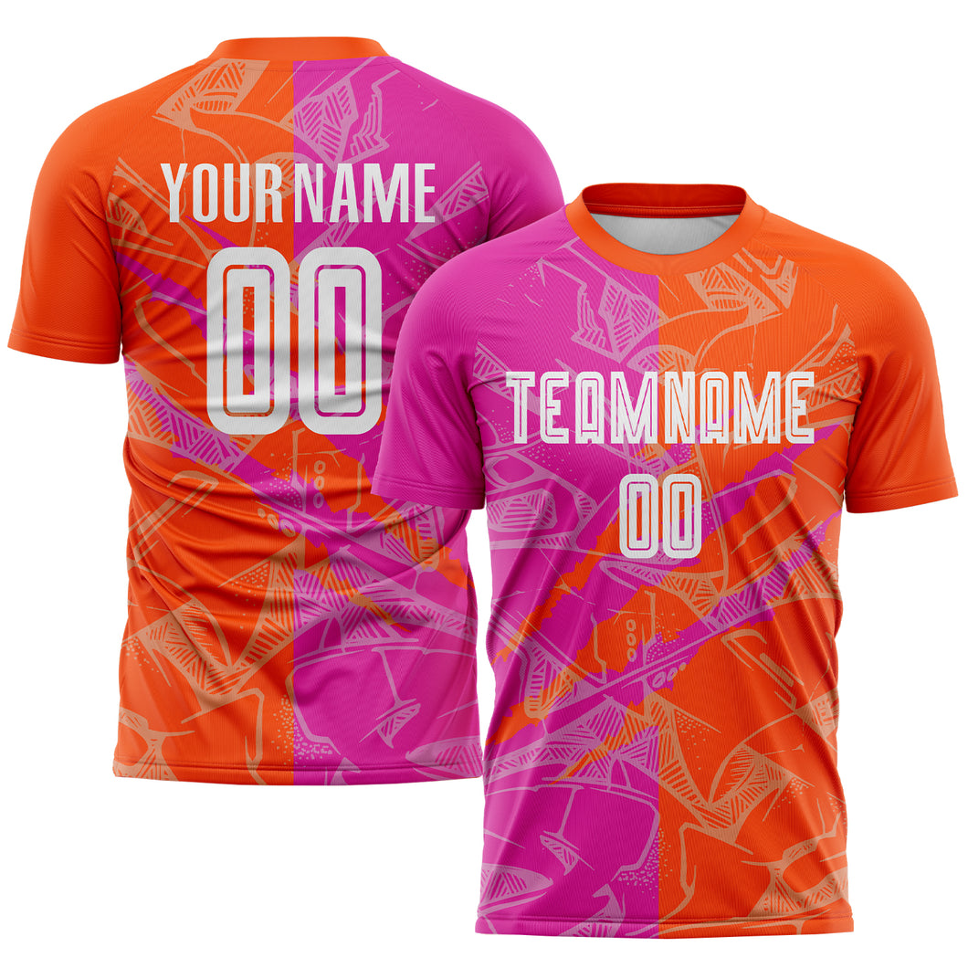 Custom Graffiti Pattern Deep Pink-Orange Scratch Sublimation Soccer Uniform Jersey