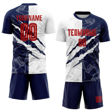 Custom Graffiti Pattern Red-Navy Scratch Sublimation Soccer Uniform Jersey