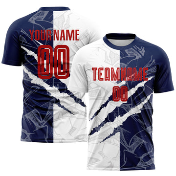 Custom Graffiti Pattern Red-Navy Scratch Sublimation Soccer Uniform Jersey