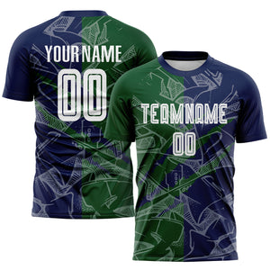 Custom Graffiti Pattern Green-Navy Scratch Sublimation Soccer Uniform Jersey