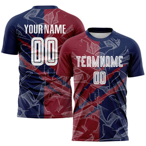 Custom Graffiti Pattern Crimson-Navy Scratch Sublimation Soccer Uniform Jersey