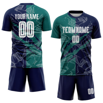 Custom Graffiti Pattern Teal-Navy Scratch Sublimation Soccer Uniform Jersey