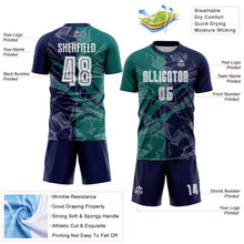 Load image into Gallery viewer, Custom Graffiti Pattern Teal-Navy Scratch Sublimation Soccer Uniform Jersey
