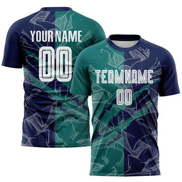 Custom Graffiti Pattern Teal-Navy Scratch Sublimation Soccer Uniform Jersey