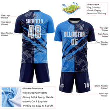 Load image into Gallery viewer, Custom Graffiti Pattern Powder Blue-Navy Scratch Sublimation Soccer Uniform Jersey
