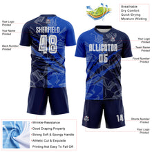 Charger l&#39;image dans la galerie, Custom Graffiti Pattern Thunder Blue-Navy Scratch Sublimation Soccer Uniform Jersey
