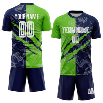 Custom Graffiti Pattern Aurora Green-Navy Scratch Sublimation Soccer Uniform Jersey