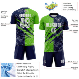 Custom Graffiti Pattern Aurora Green-Navy Scratch Sublimation Soccer Uniform Jersey