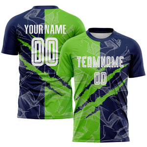 Custom Graffiti Pattern Aurora Green-Navy Scratch Sublimation Soccer Uniform Jersey