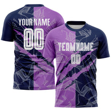 Charger l&#39;image dans la galerie, Custom Graffiti Pattern Medium Purple-Navy Scratch Sublimation Soccer Uniform Jersey
