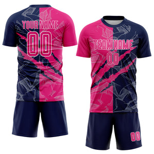 Custom Graffiti Pattern Hot Pink-Navy Scratch Sublimation Soccer Uniform Jersey