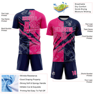 Custom Graffiti Pattern Hot Pink-Navy Scratch Sublimation Soccer Uniform Jersey