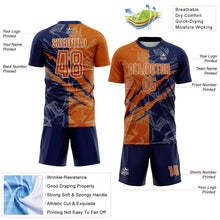 Charger l&#39;image dans la galerie, Custom Graffiti Pattern Texas Orange-Navy Scratch Sublimation Soccer Uniform Jersey
