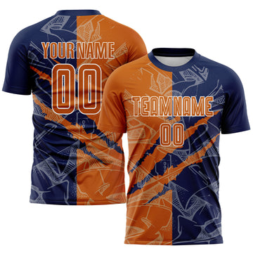 Custom Graffiti Pattern Texas Orange-Navy Scratch Sublimation Soccer Uniform Jersey