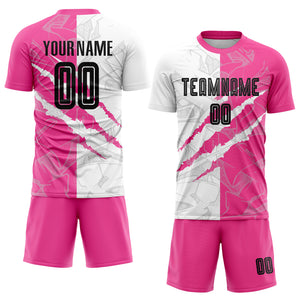 Custom Graffiti Pattern Black-Pink Scratch Sublimation Soccer Uniform Jersey