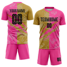 Charger l&#39;image dans la galerie, Custom Graffiti Pattern Black Old Gold-Pink Scratch Sublimation Soccer Uniform Jersey
