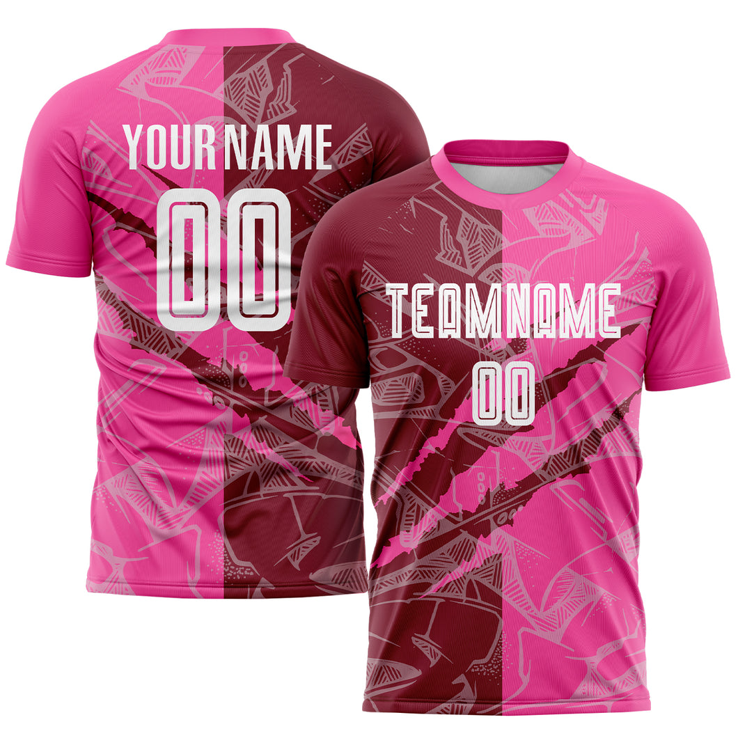 Custom Graffiti Pattern Crimson-Pink Scratch Sublimation Soccer Uniform Jersey