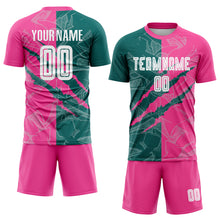 Charger l&#39;image dans la galerie, Custom Graffiti Pattern Teal-Pink Scratch Sublimation Soccer Uniform Jersey
