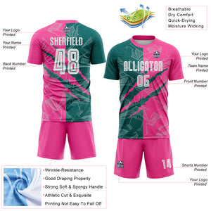 Custom Graffiti Pattern Teal-Pink Scratch Sublimation Soccer Uniform Jersey