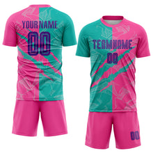 Load image into Gallery viewer, Custom Graffiti Pattern Purple Teal-Pink Scratch Sublimation Soccer Uniform Jersey
