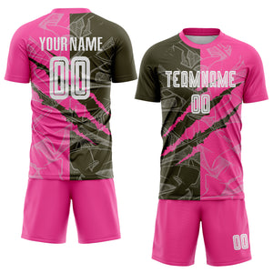 Custom Graffiti Pattern Olive-Pink Scratch Sublimation Soccer Uniform Jersey