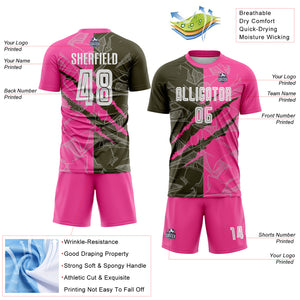 Custom Graffiti Pattern Olive-Pink Scratch Sublimation Soccer Uniform Jersey