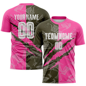 Custom Graffiti Pattern Olive-Pink Scratch Sublimation Soccer Uniform Jersey