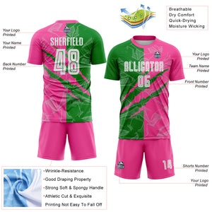 Custom Graffiti Pattern Grass Green-Pink Scratch Sublimation Soccer Uniform Jersey