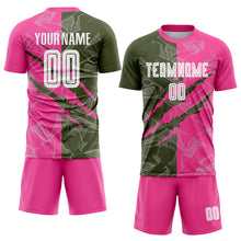 Charger l&#39;image dans la galerie, Custom Graffiti Pattern Olive-Pink Scratch Sublimation Soccer Uniform Jersey
