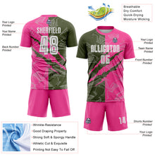 Charger l&#39;image dans la galerie, Custom Graffiti Pattern Olive-Pink Scratch Sublimation Soccer Uniform Jersey
